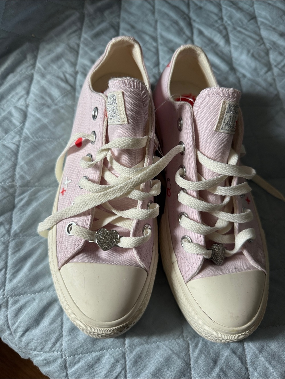 Converse Pink Low-Top Canvas Sneakers with Heart Charm
